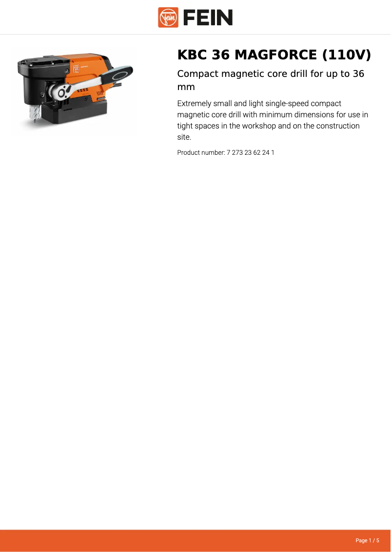Page n°1 - Fiche technique Fein KBC 36 MAGFORCE
