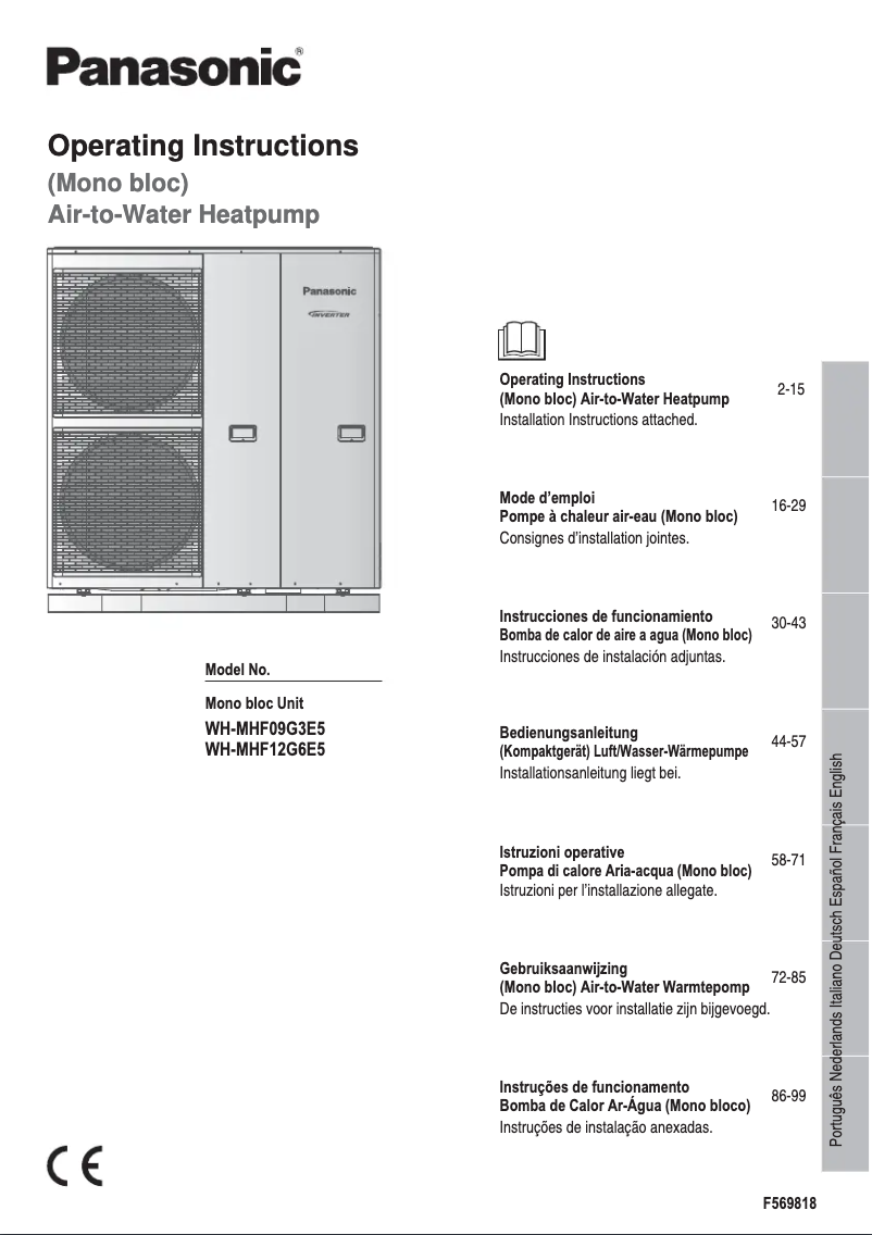 Page 1 de la notice Manuel utilisateur Panasonic WH-MHF09G3E5