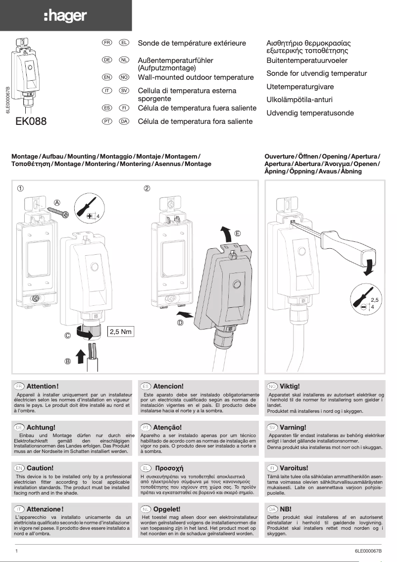 Page n°1 - Manuel utilisateur Hager EK088