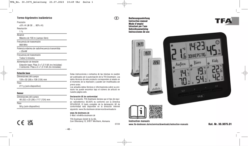 Image de la première page du manuel de l'appareil KLIMA@HOME 30.3075.01