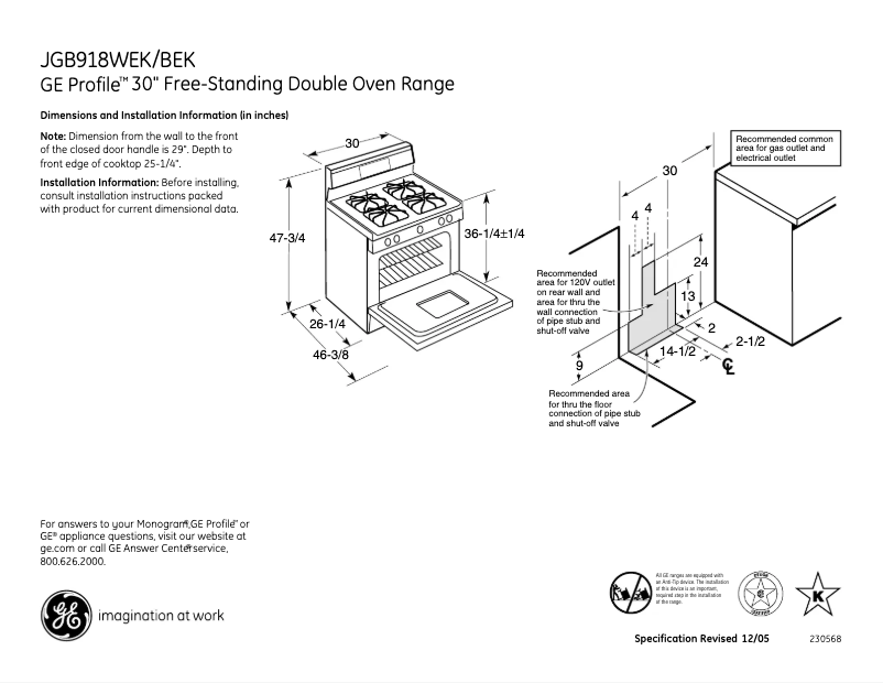 Page 1 de la notice Fiche technique GE Profile JGB918WEKWW