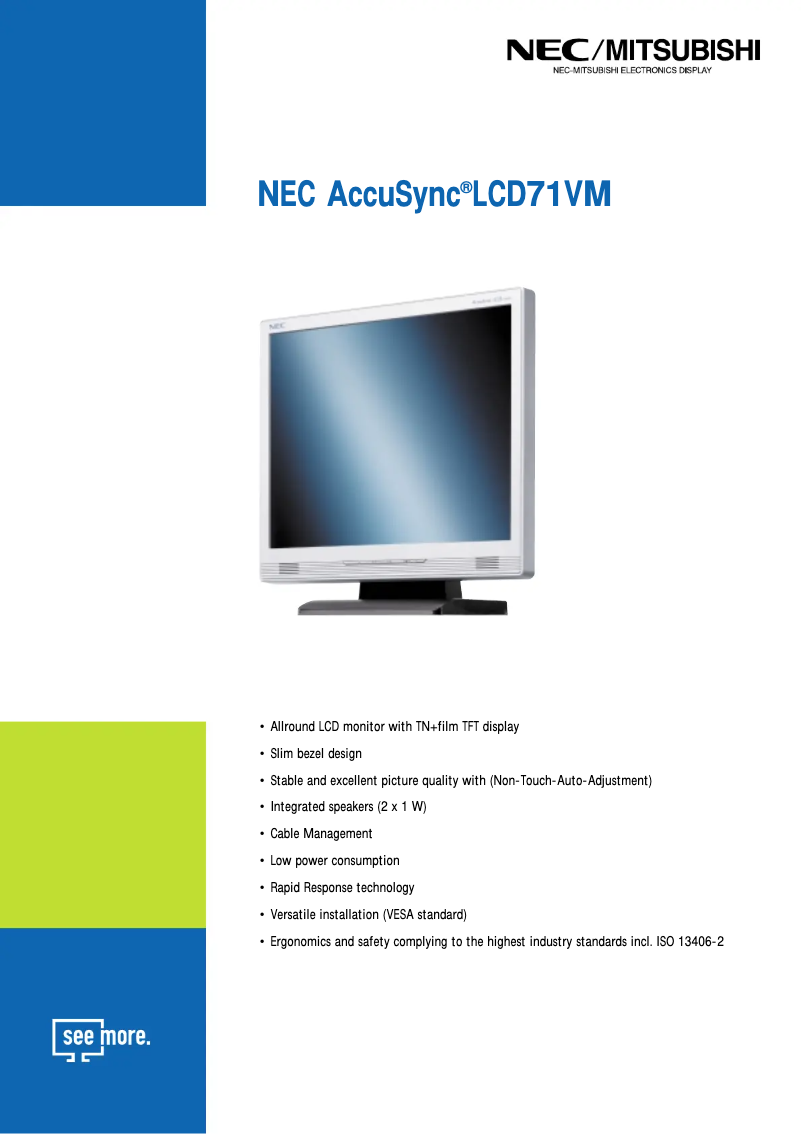 Página 1 del manual Ficha técnica NEC AccuSync LCD71VM