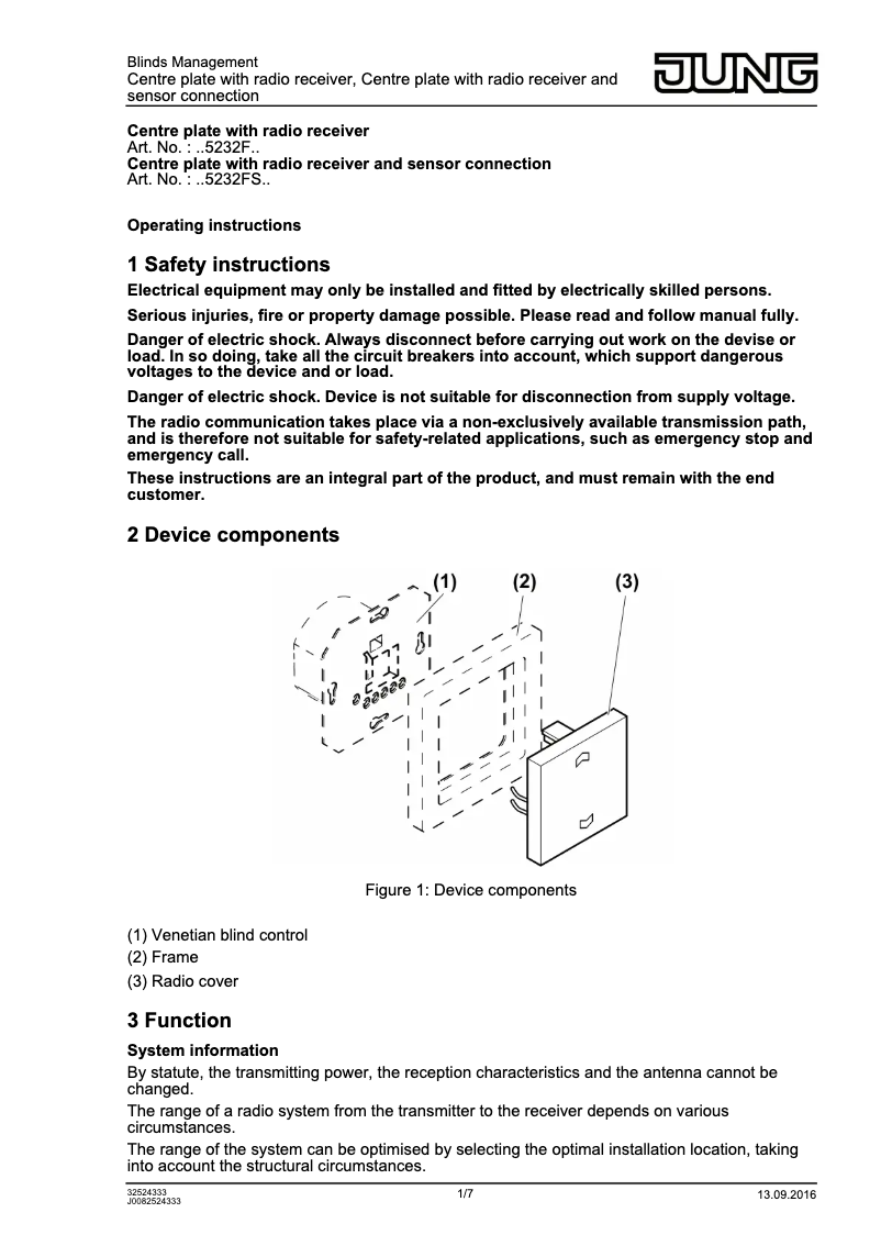 Page 1 de la notice Manuel utilisateur JUNG A5232BFFWW