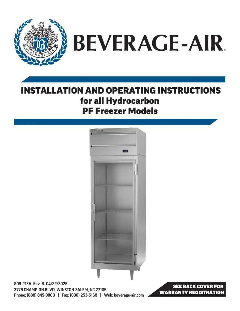 Page 1 de la notice Manuel utilisateur Beverage-Air PF2HC-1AHS