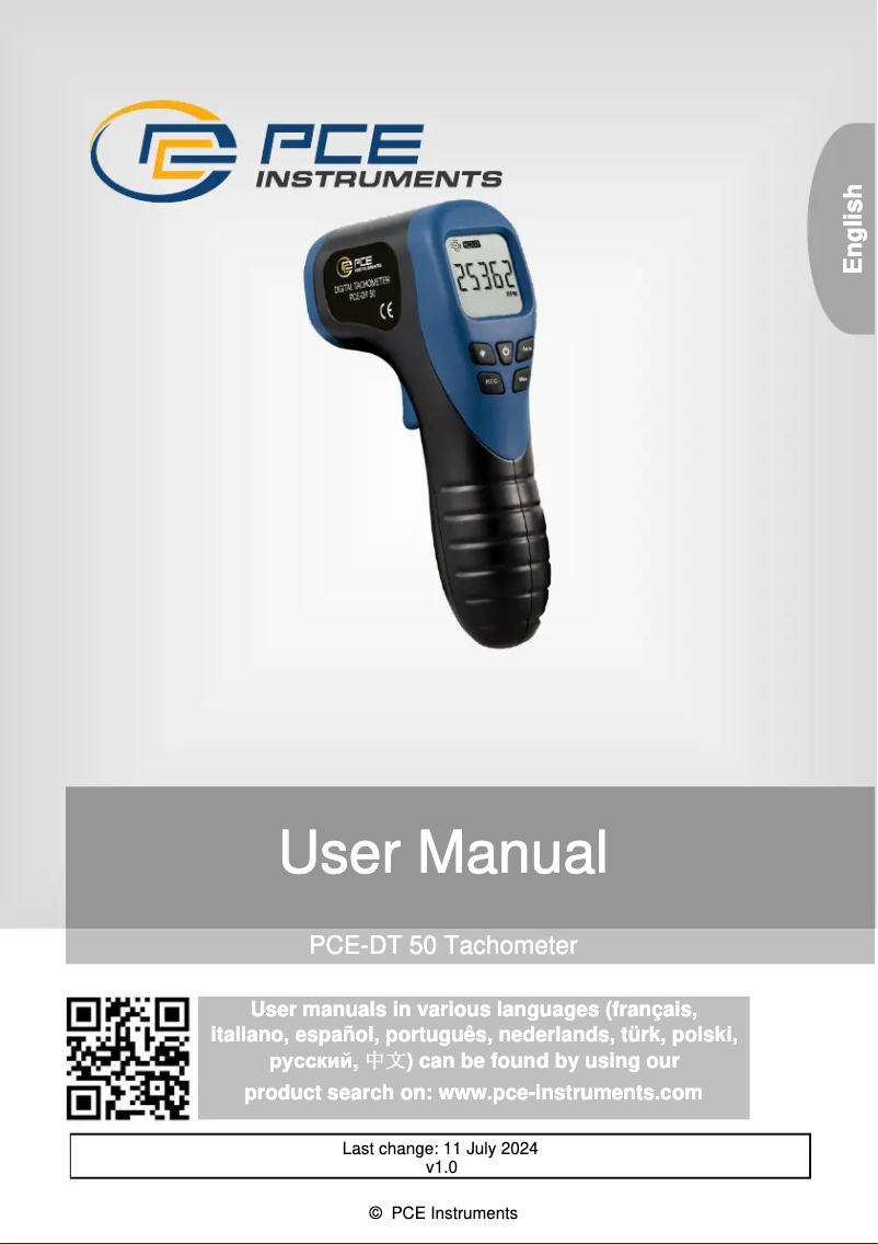 Image de la première page du manuel de l'appareil PCE-DT 50