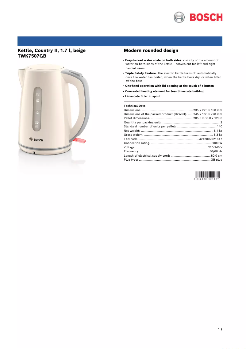 Image de la première page du manuel de l'appareil TWK7507GB