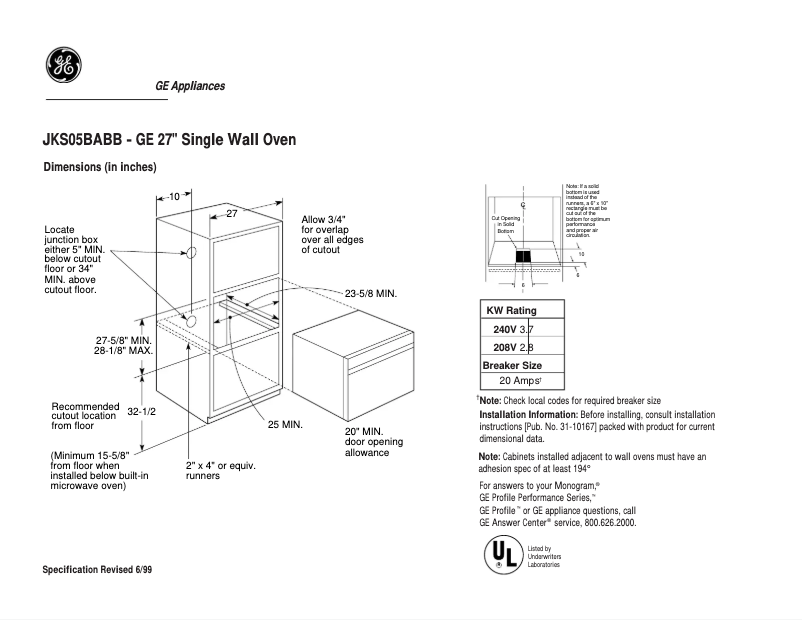 Page 1 de la notice Fiche technique GE JKS05BABB