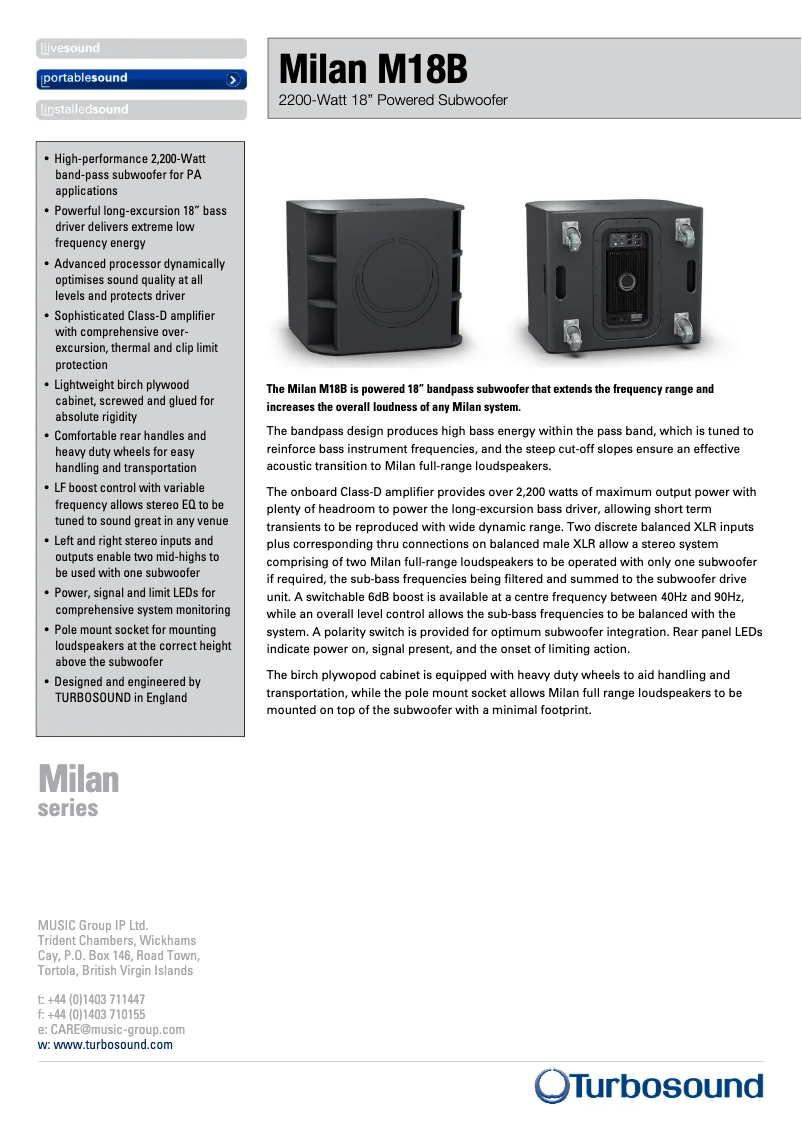 Page n°1 - Manuel utilisateur Turbosound Milan M18B