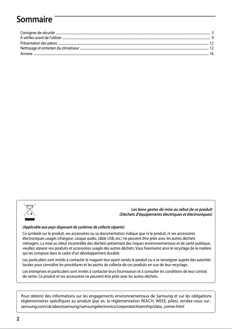 Page 1 de la notice Manuel utilisateur Samsung AC071FB4DEH