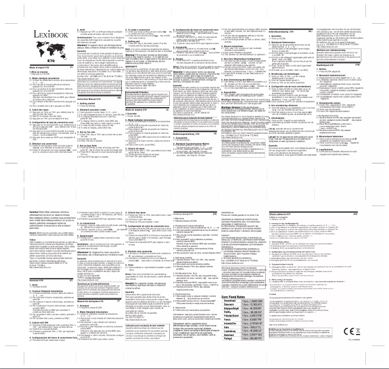 Page 1 de la notice Manuel utilisateur Lexibook E70