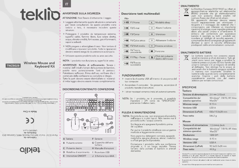 Page n°1 - Manuel utilisateur TEKLIO TWZ8028