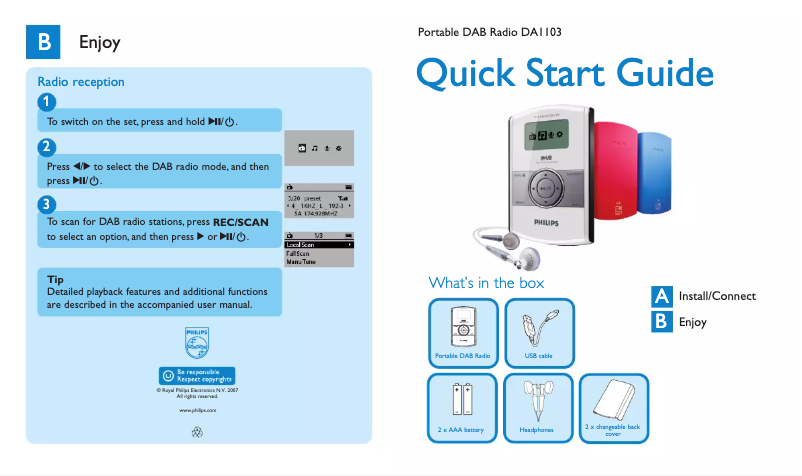 Page 1 de la notice Guide de démarrage rapide Philips DA1103
