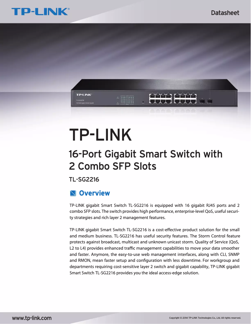 Página 1 del manual Ficha técnica TP-Link TL-SG2216