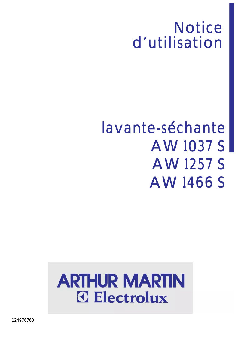 Page 1 de la notice Manuel utilisateur Arthur Martin-Electrolux AW 1257 S