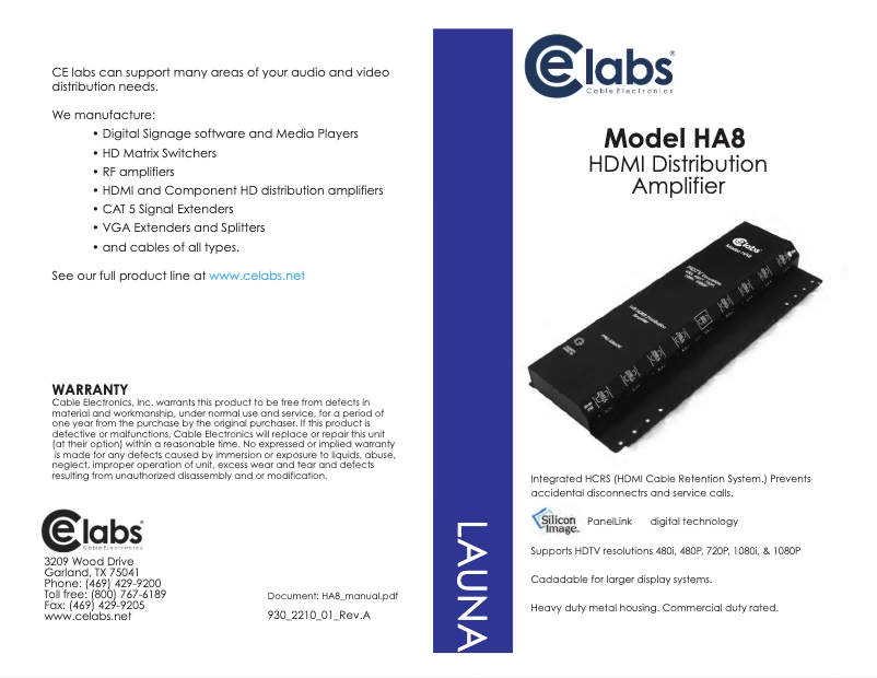 Page 1 de la notice Manuel utilisateur CE labs HA8