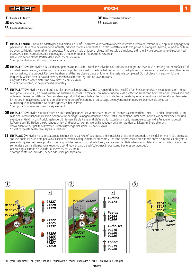Page n°1 - Manuel utilisateur Claber Hydro 4
