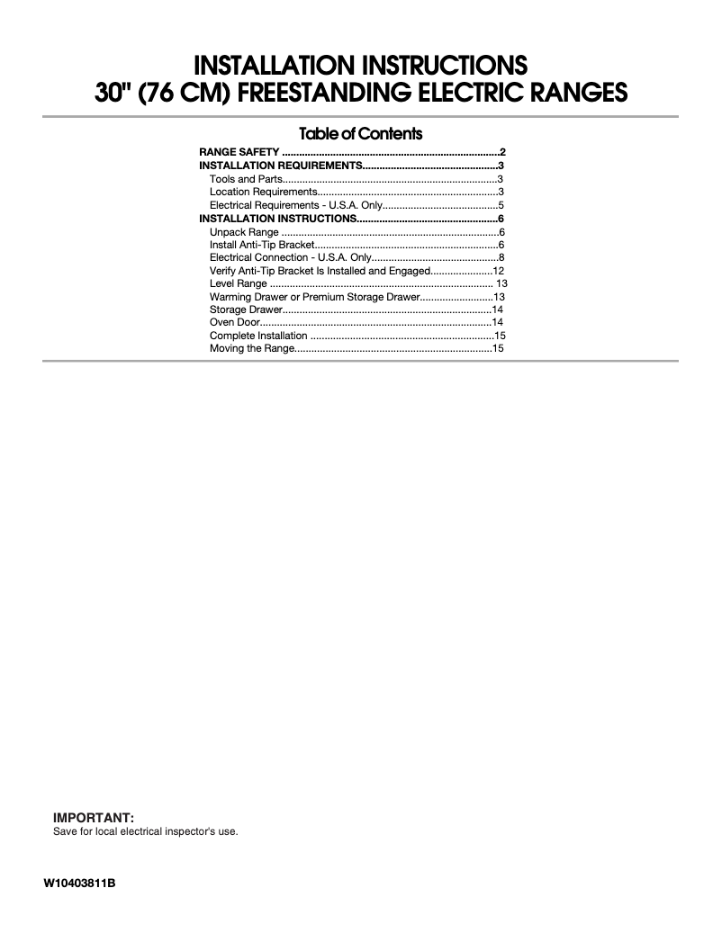 Page 1 de la notice Manuel utilisateur Whirlpool WFE540H0AW