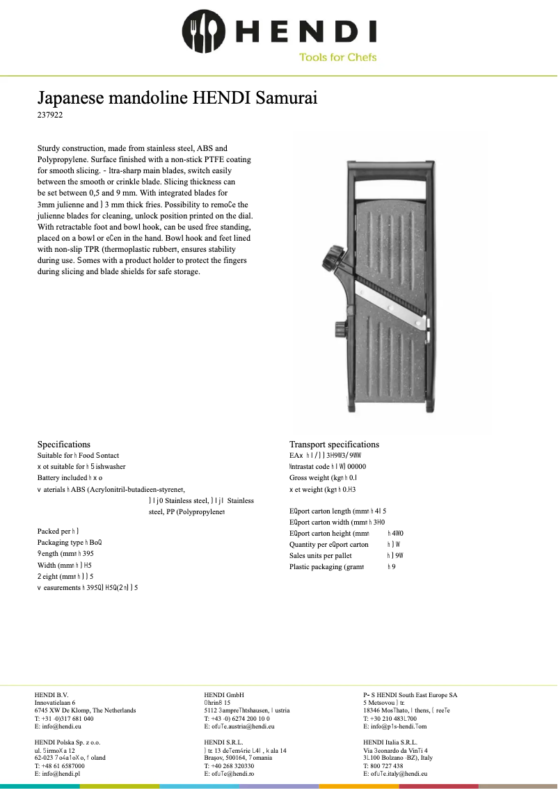 Page n°1 - Fiche technique Hendi 237922