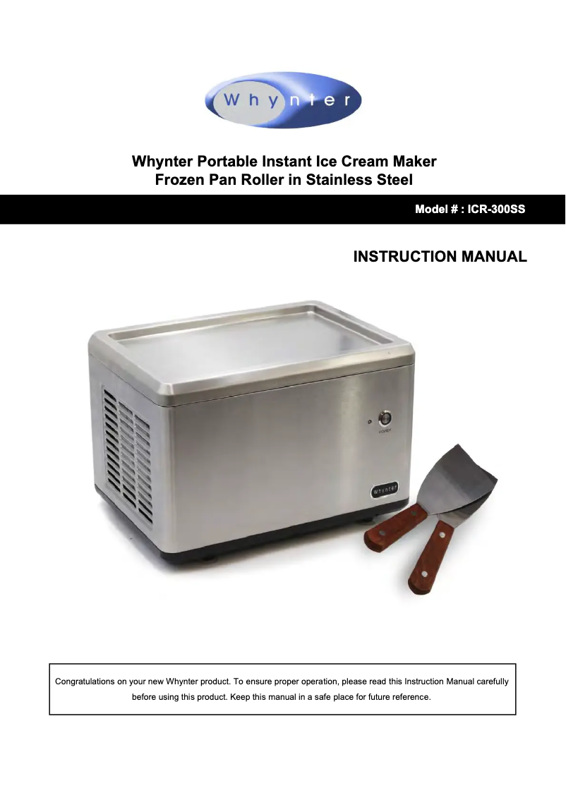 Page 1 de la notice Manuel utilisateur Whynter ICR-300SS