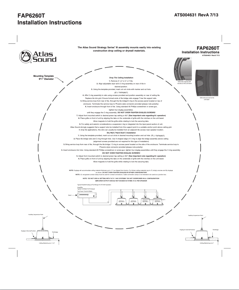 Page 1 de la notice Guide d'installation Atlas Sound FAP6260T