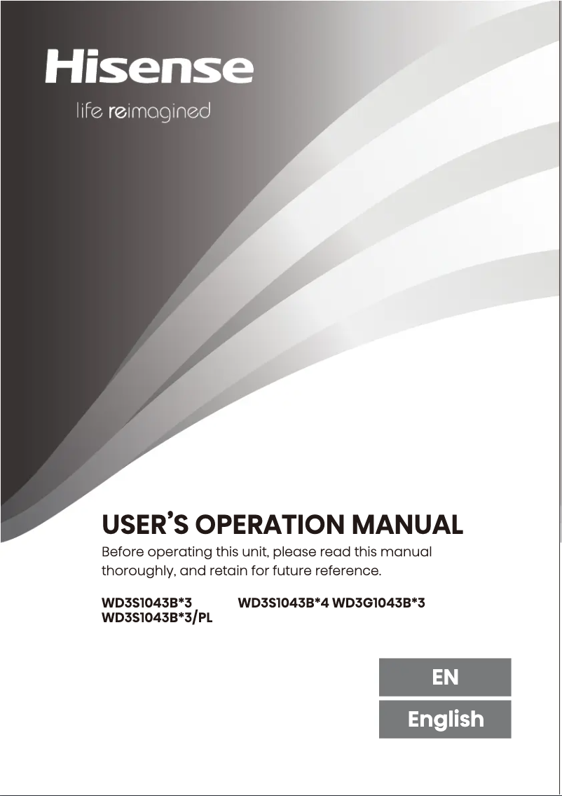 Page 1 de la notice Manuel utilisateur Hisense WD3S1043BW3