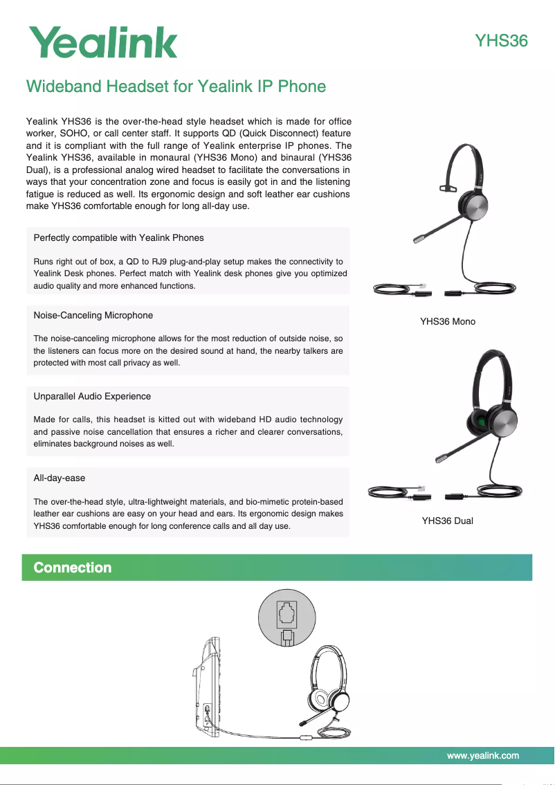 Page 1 de la notice Fiche technique Yealink YHS36