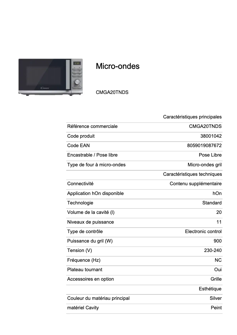 Page n°1 - Manuel utilisateur Candy CMGA20TNDS
