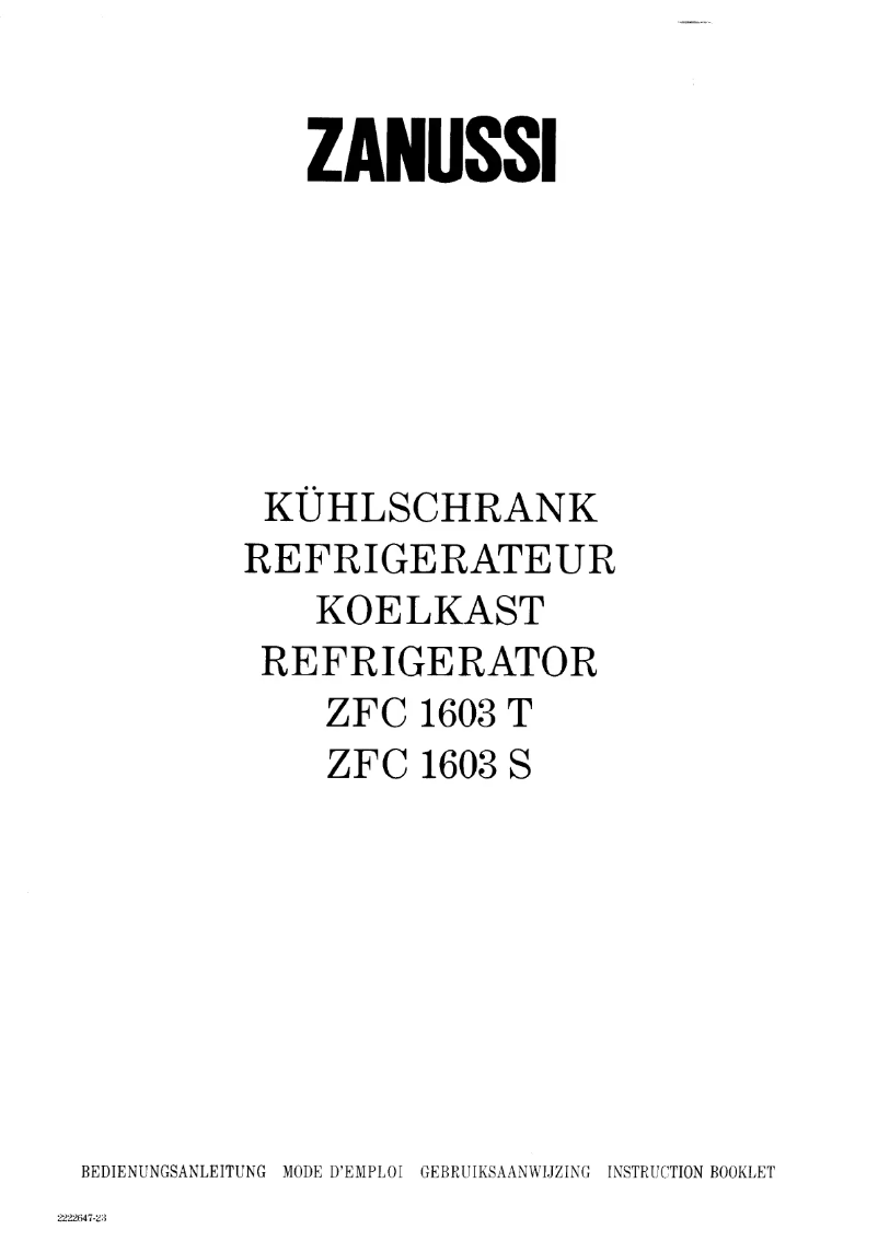 Page 1 de la notice Manuel utilisateur Zanussi ZFC 1603 t