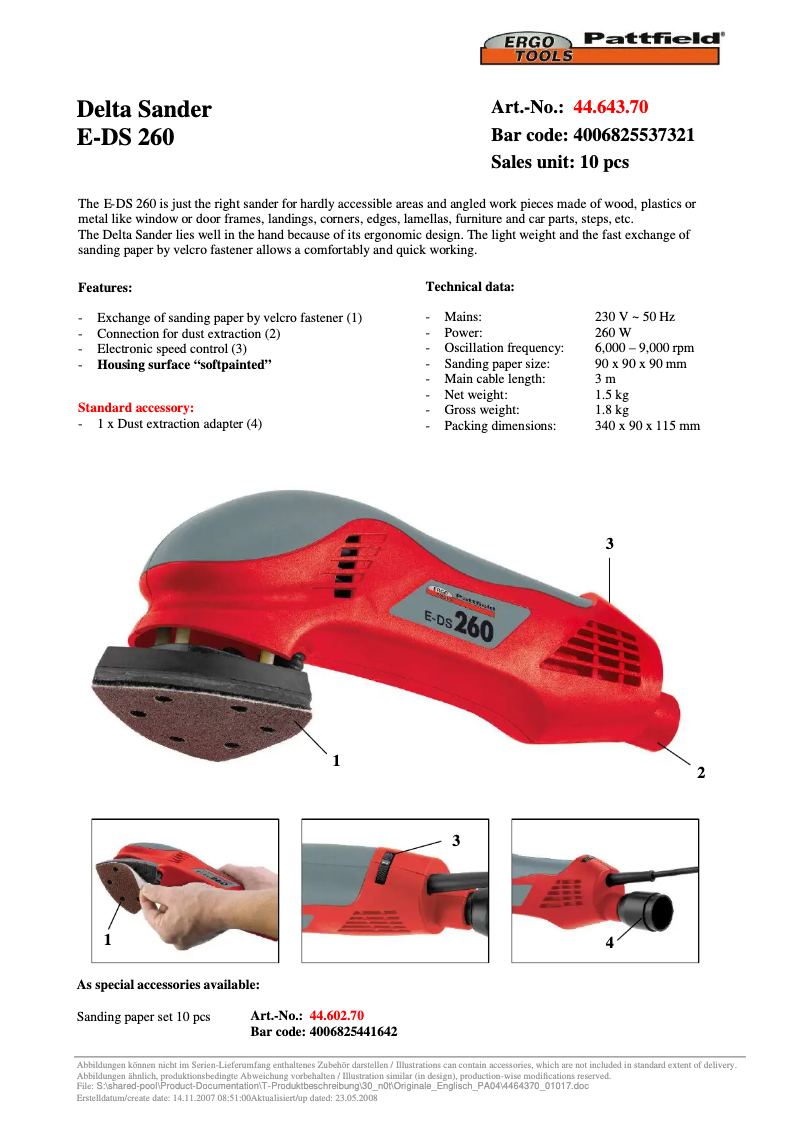 Page n°1 - Manuel utilisateur Ergotools Pattfield E-DS 260