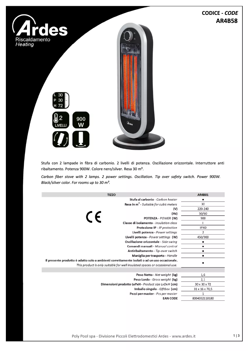 Página 1 del manual Ficha técnica Ardes AR4B01