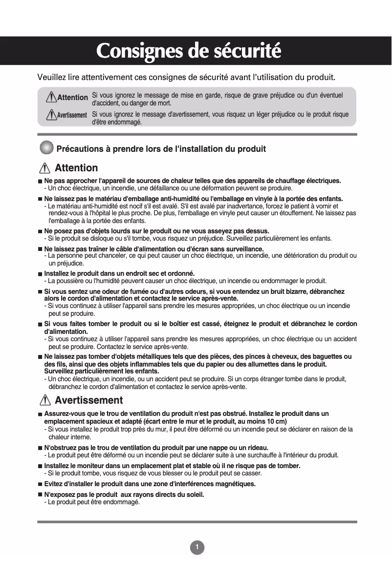Page 1 de la notice Manuel utilisateur LG M1721TA-BZ