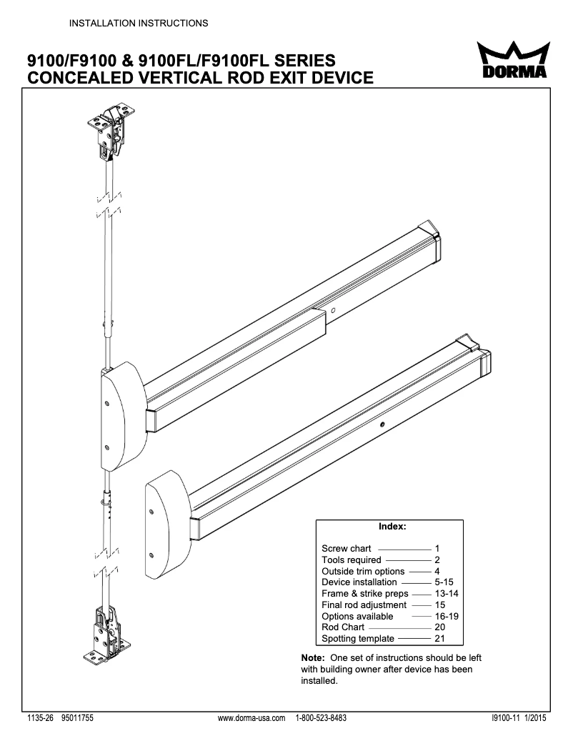 Page 1 de la notice Manuel utilisateur Dormakaba 9100