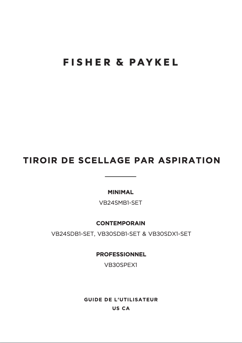 Page 1 de la notice Manuel utilisateur Fisher & Paykel VB30SDB1-SET