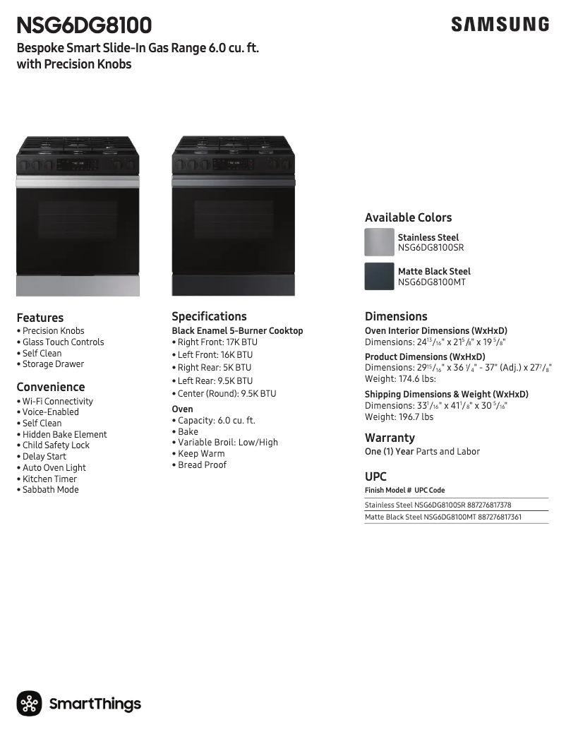 Page 1 de la notice Fiche technique Samsung NSG6DG8100MT