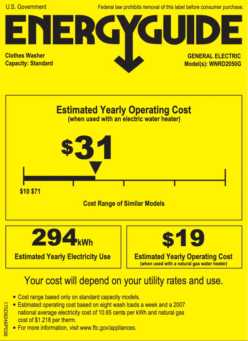 Página 1 del manual Etiqueta energética GE WNRD2050GWC