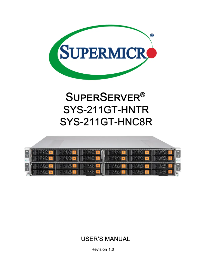 Page 1 de la notice Manuel utilisateur Supermicro SuperServer SYS-211GT-HNC8R
