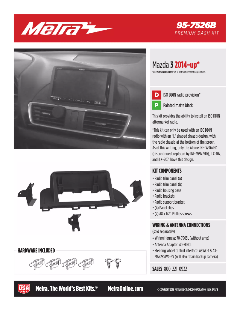 Page 1 de la notice Fiche technique Metra 95-7526B