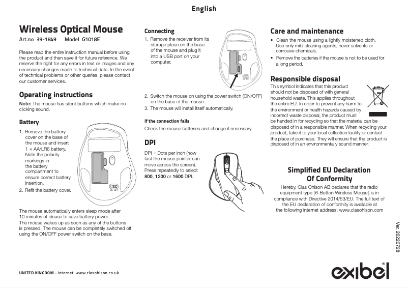Page n°1 - Manuel utilisateur Exibel G1018E