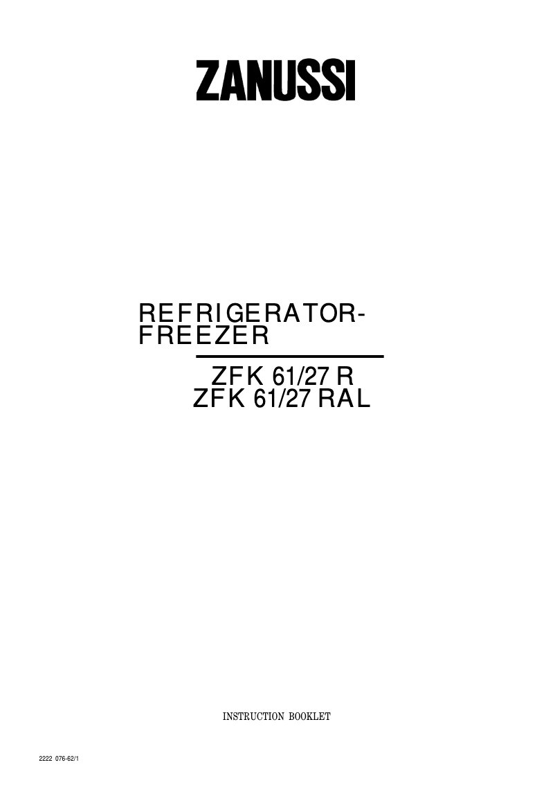 Page 1 de la notice Manuel utilisateur Zanussi ZFK61/27RAL