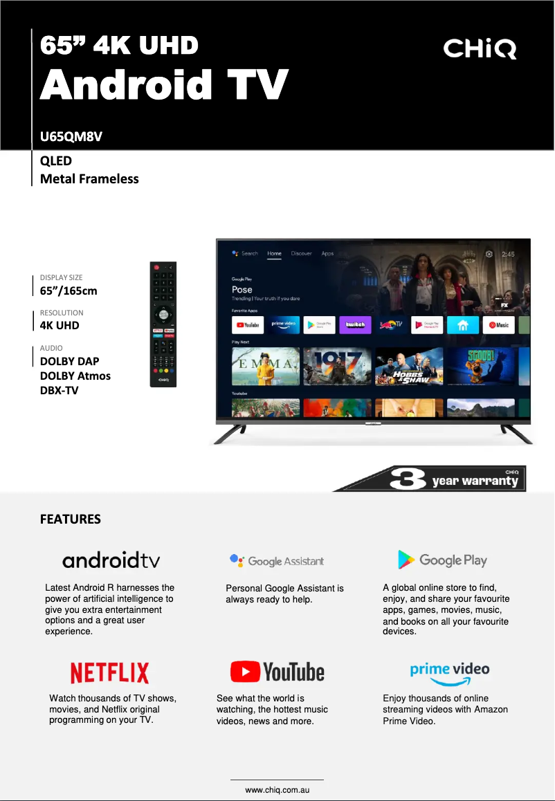 Page 1 de la notice Fiche technique CHiQ U65QM8V