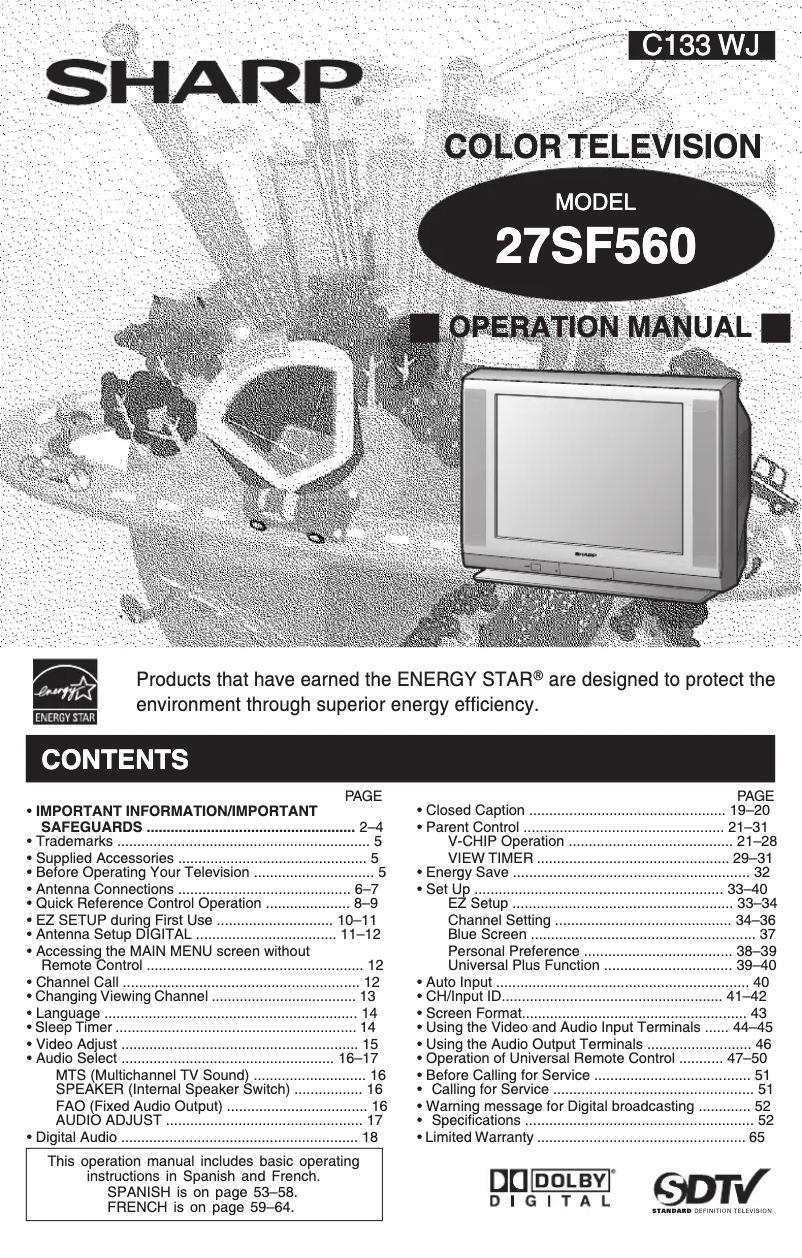 Page n°1 - Manuel utilisateur Sharp 27SF560