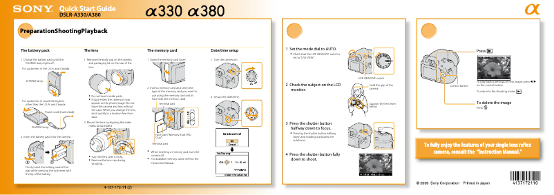 Image de la première page du manuel de l'appareil Alpha DSLR-A380H
