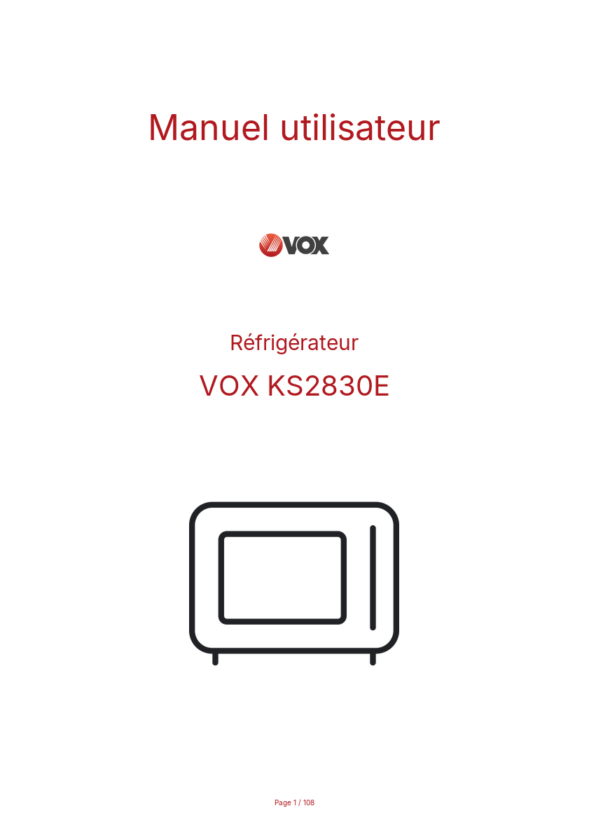 Page 1 de la notice Manuel utilisateur VOX KS2830E