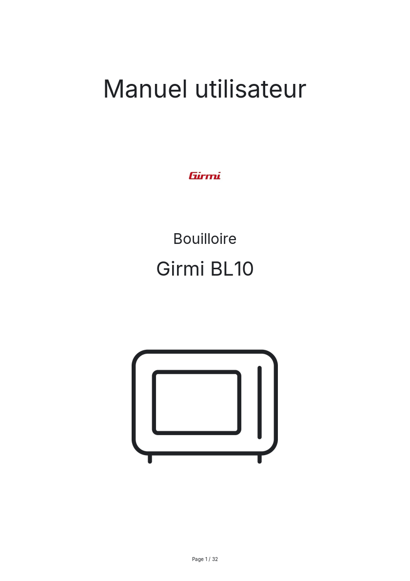 Page n°1 - Manuel utilisateur Girmi BL10