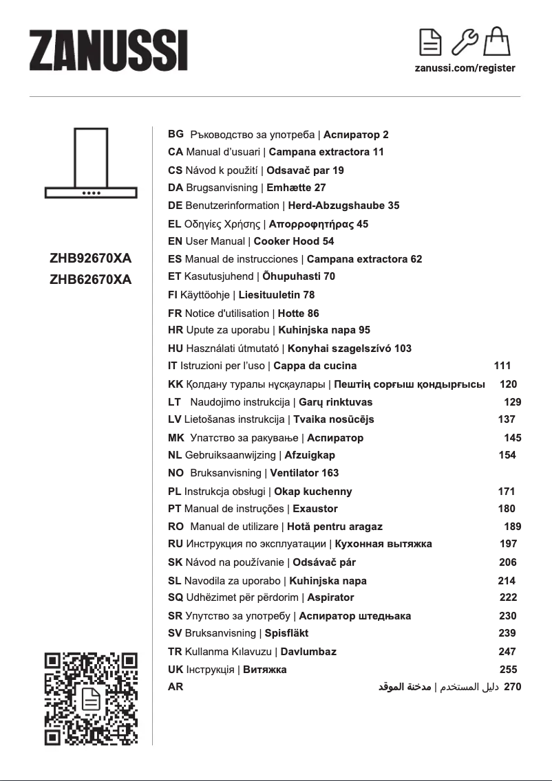 Page 1 de la notice Manuel utilisateur Zanussi ZHB92670XA