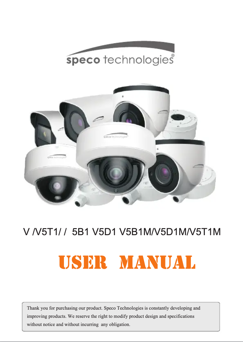Page n°1 - Manuel utilisateur Speco Technologies V5T1M