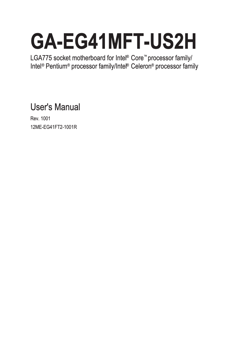 Page n°1 - Manuel utilisateur Gigabyte GA-G41MFT-US2H