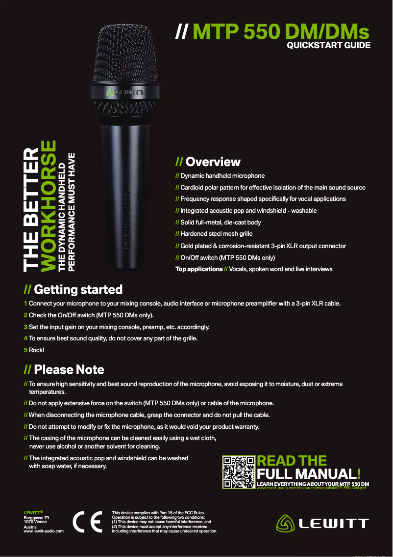 Page 1 de la notice Manuel utilisateur Lewitt MTP 550 DM