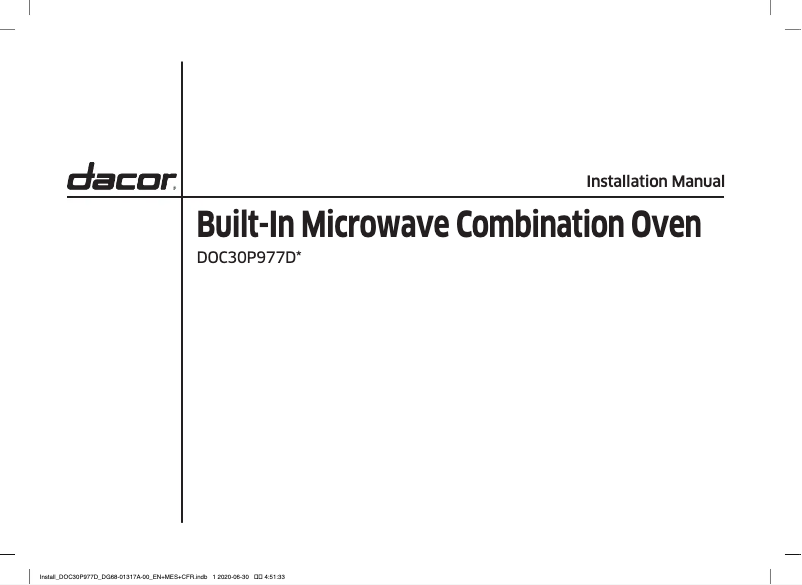 Page n°1 - Guide d'installation Dacor DOC30P977DS
