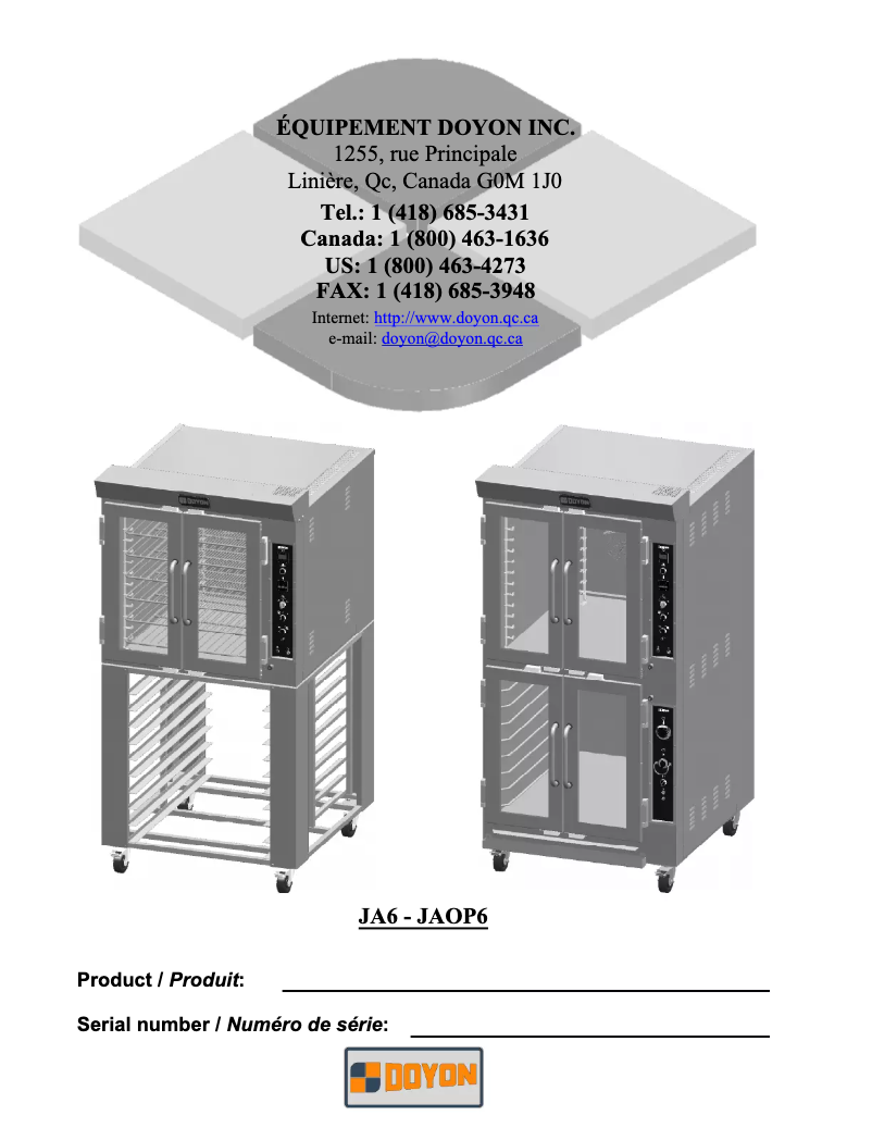 Page 1 de la notice Manuel utilisateur Doyon JA6
